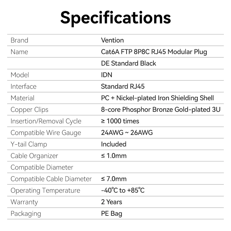 Vention Cat6A FTP 8P8C RJ45 Modular Plug DE Standard Black - Image 15