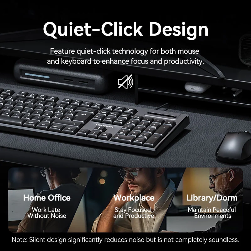 Vention USB Wired Full-Sized Silent Keyboard and Mouse Combo Black Slim Type - Spanish Layout - Image 8