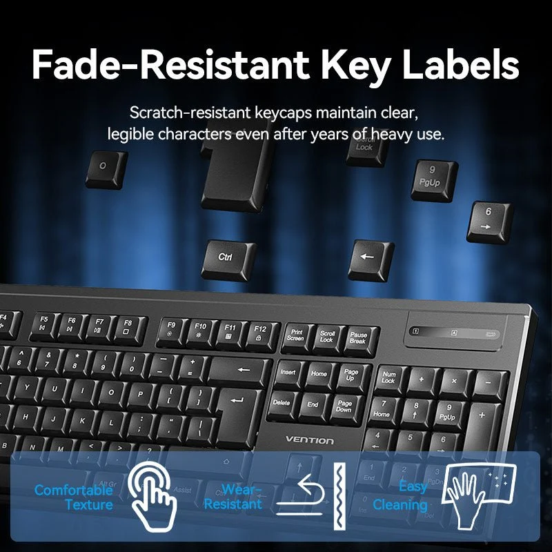 Vention Wireless Full-Sized Silent Keyboard and Mouse Combo Black Slim Type - Image 10