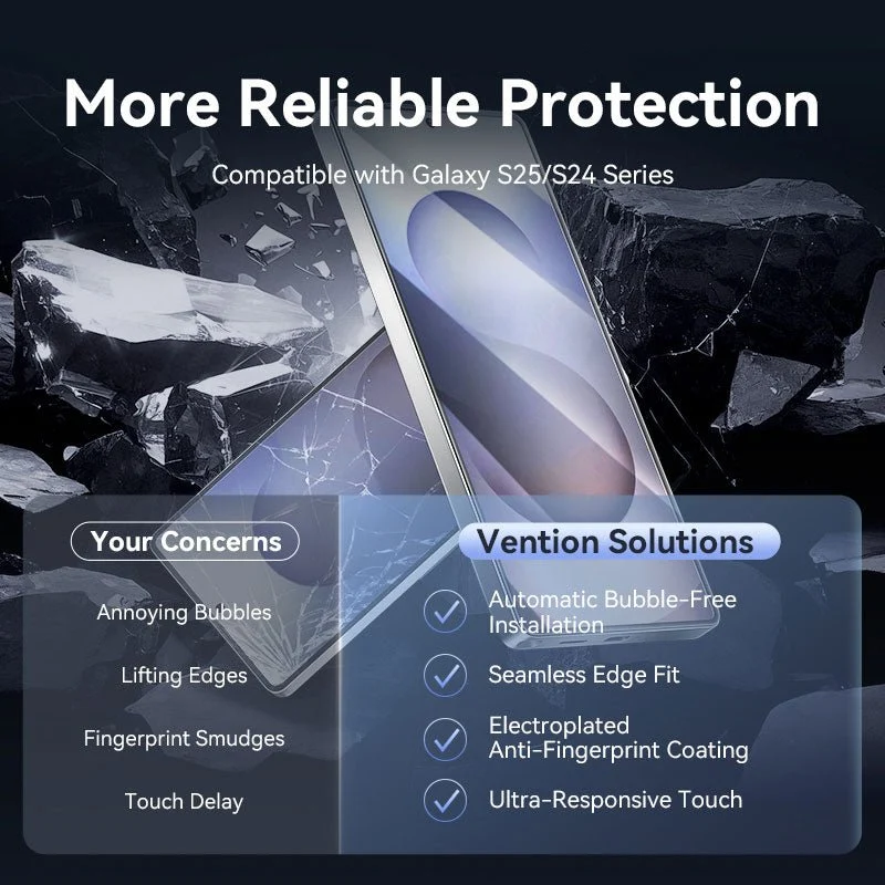 Vention HD Tempered Glass Screen Protector for Samsung Galaxy S25 6.2" with Dust-Free Installation Tool - Image 6