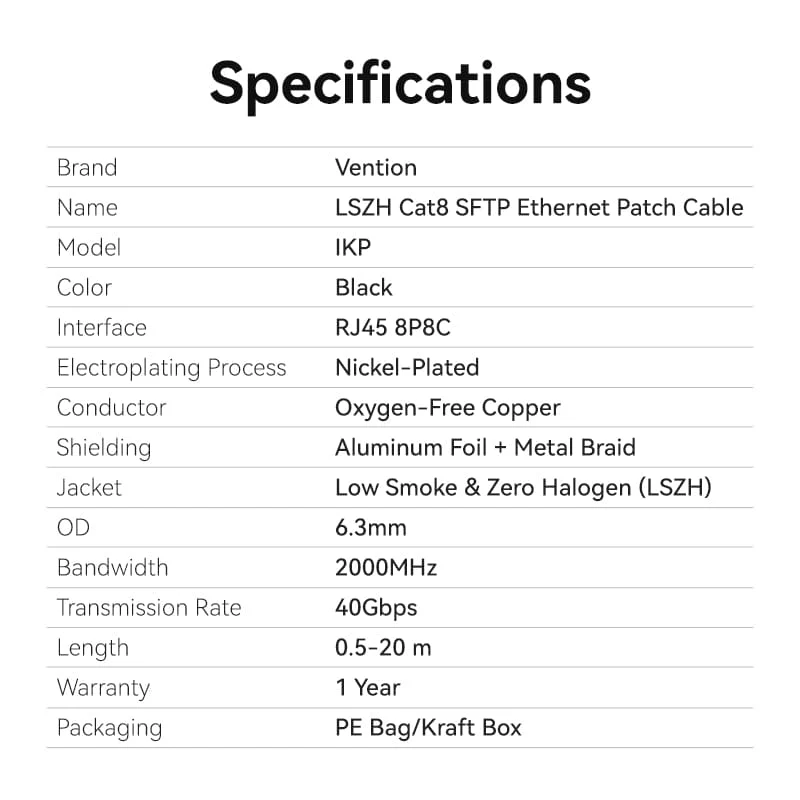 Vention LSZH Cat.8 SFTP Ethernet Patch Cable Black - Image 13