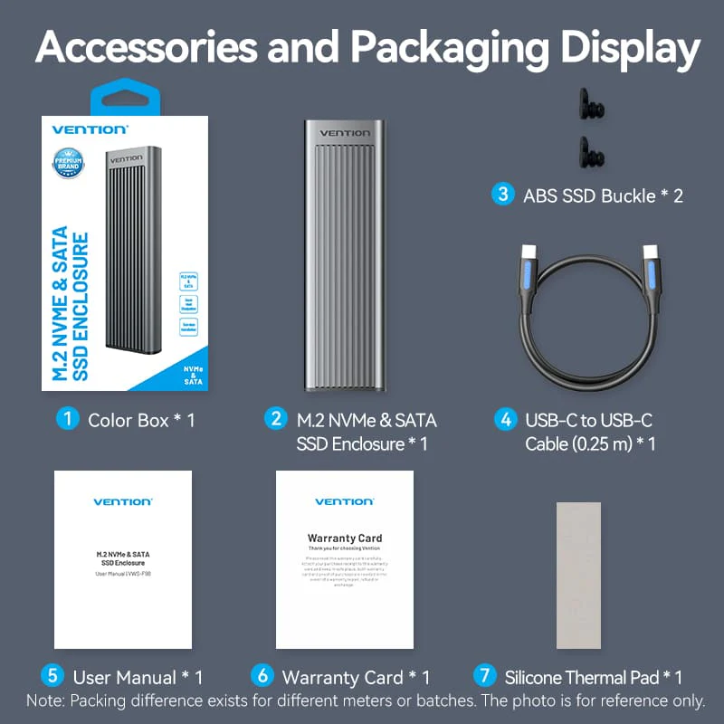 Vention M.2 NVMe & SATA SSD Enclosure (USB 3.2 Gen 2-C) with Heat Sink Gray Aluminum Alloy Type - Image 14