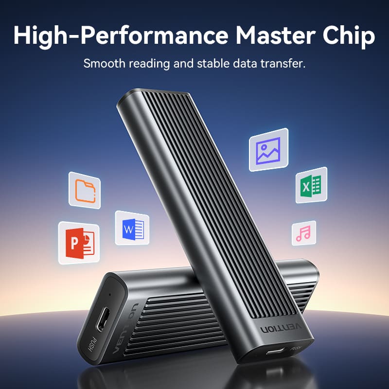 Vention M.2 NVMe & SATA SSD Enclosure (USB 3.2 Gen 2-C) with Heat Sink Gray Aluminum Alloy Type - Image 6