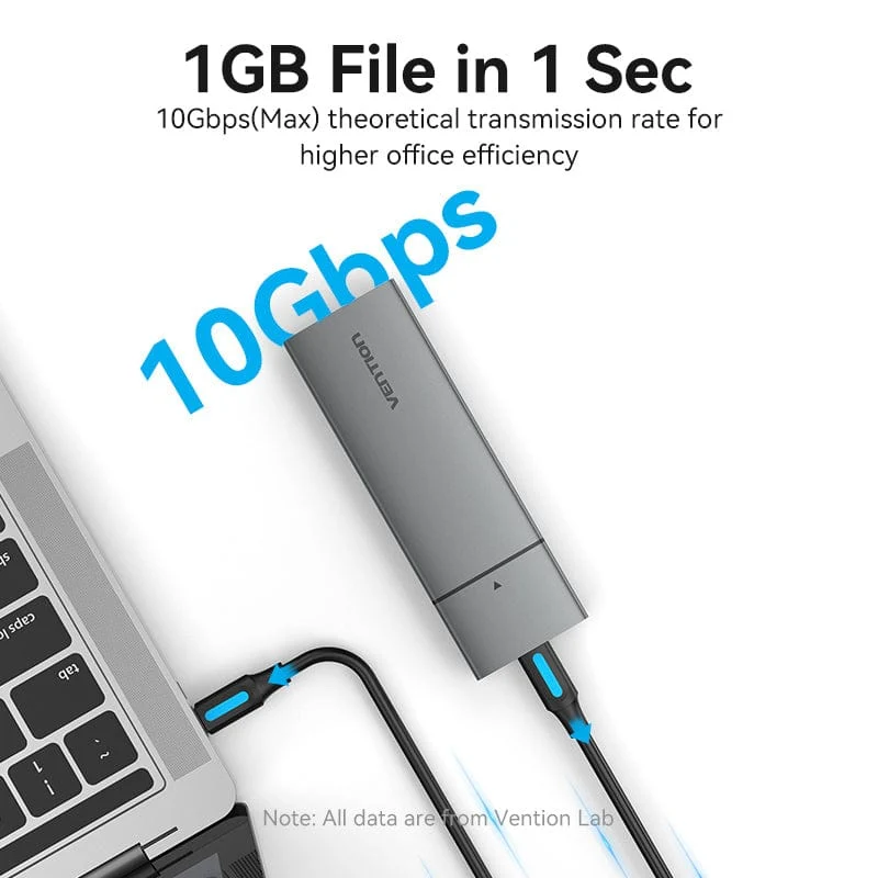 Vention M.2 NVMe SSD Enclosure (USB 3.1 Gen 2-C) Gray Aluminum Alloy Type - Image 3