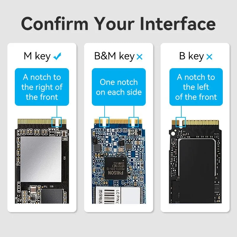 Vention M.2 NVMe SSD Enclosure (USB 3.1 Gen 2-C) Gray Aluminum Alloy Type - Image 6