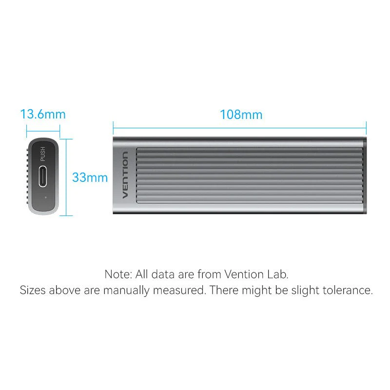 Vention M.2 NVMe SSD Enclosure (USB 3.1 Gen 2-C) with Heat Sink Gray Aluminum Alloy Type - Image 12