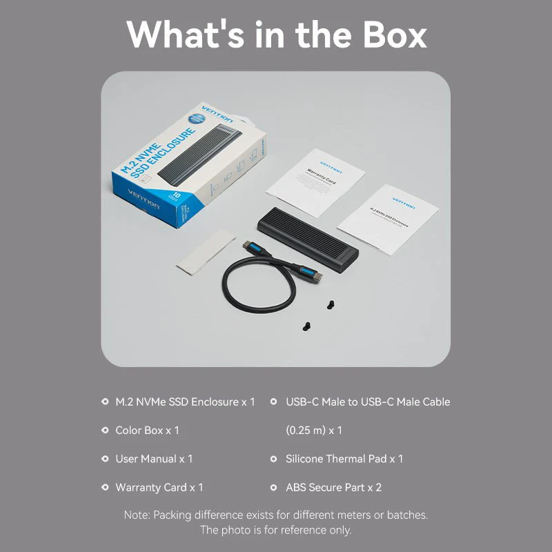 Vention M.2 NVMe SSD Enclosure (USB 3.1 Gen 2-C) with Heat Sink Gray Aluminum Alloy Type - Image 13