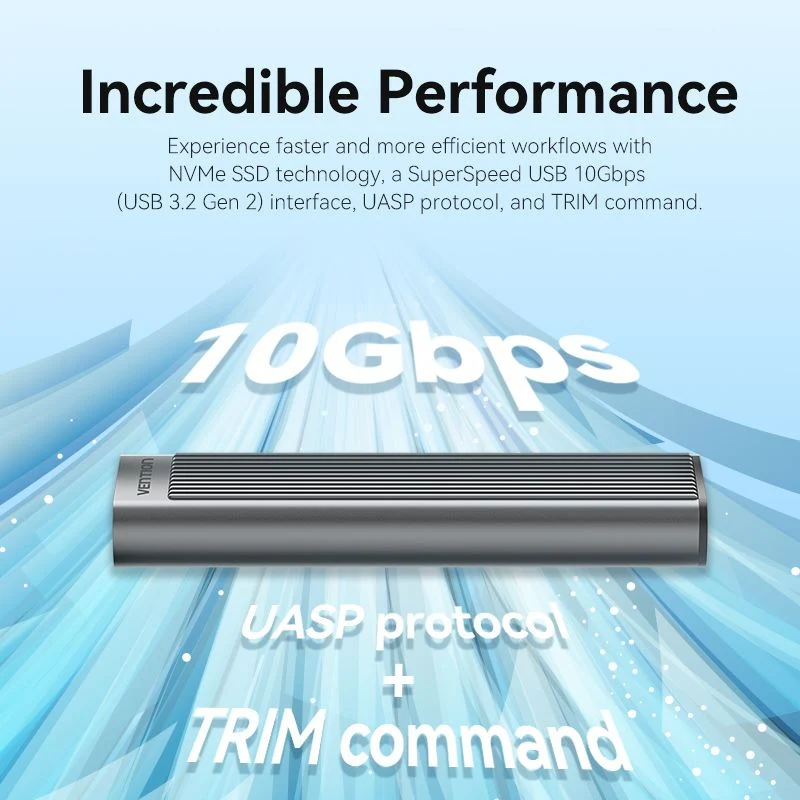 Vention M.2 NVMe SSD Enclosure (USB 3.1 Gen 2-C) with Heat Sink Gray Aluminum Alloy Type - Image 4