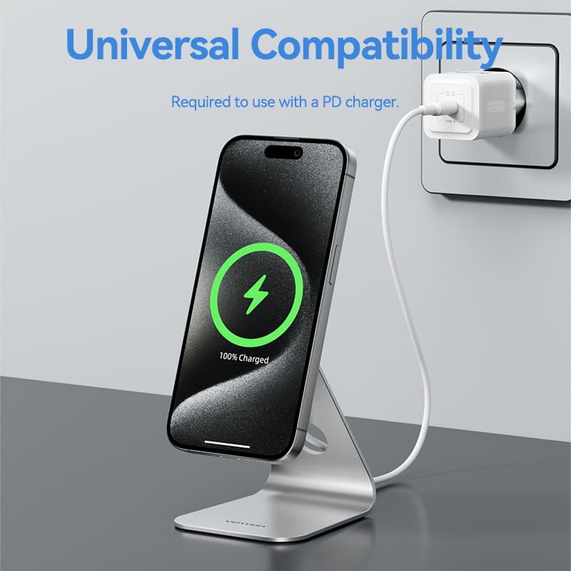 Vention 15W Magnetic Wireless Charger Stand with MagSafe 1M Silver - Image 12