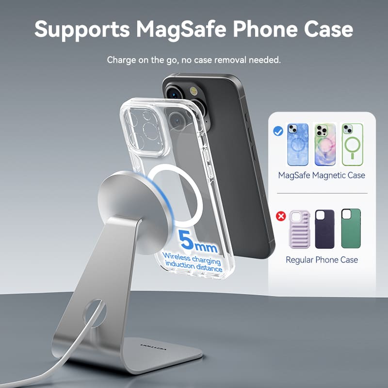 Vention 15W Magnetic Wireless Charger Stand with MagSafe 1M Silver - Image 6