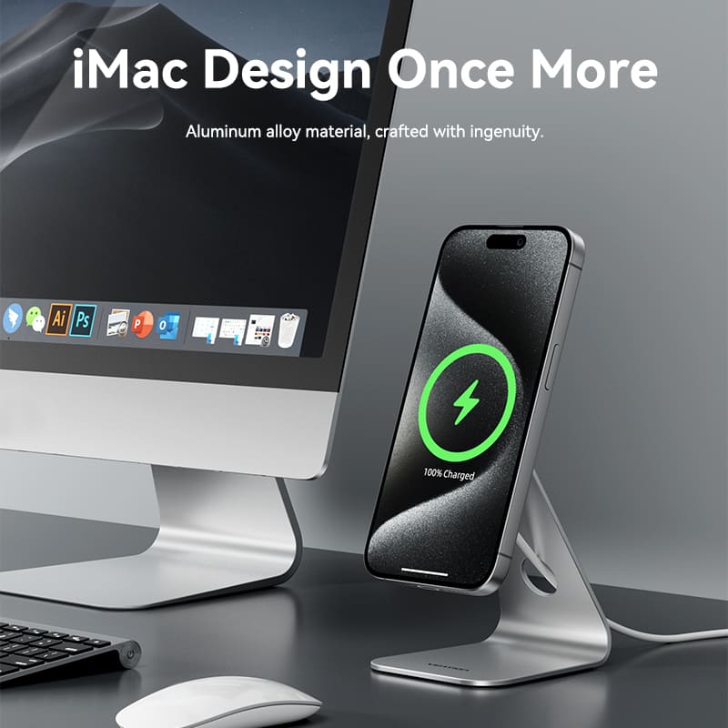 Vention 15W Magnetic Wireless Charger Stand with MagSafe 1M Silver - Image 8