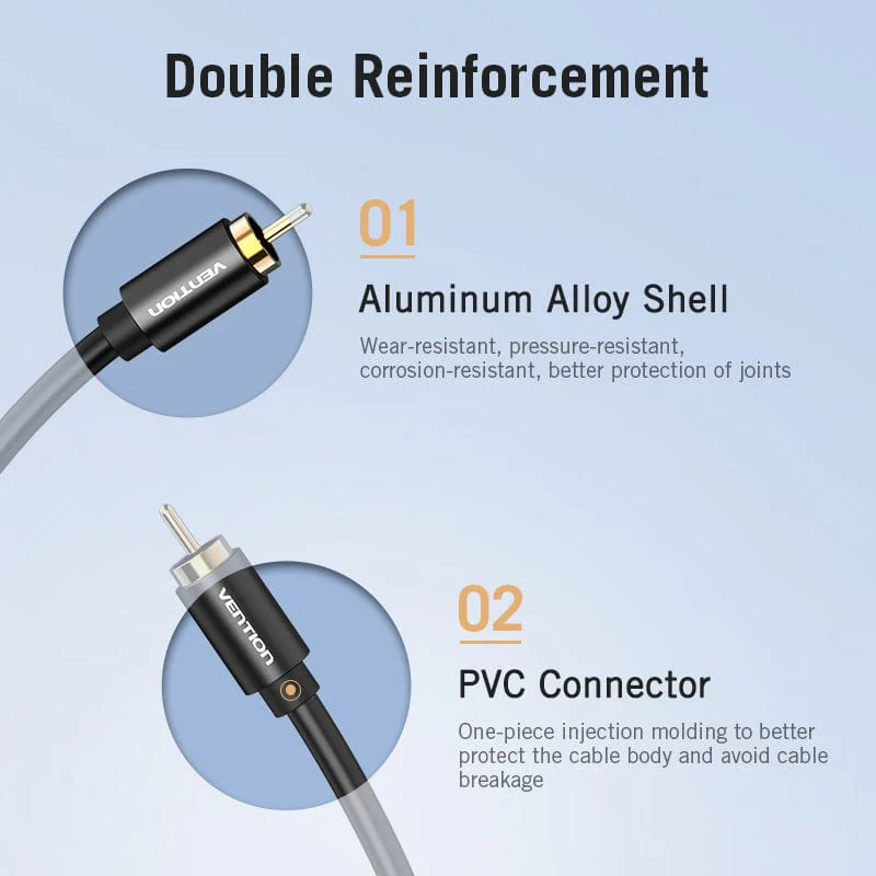 Vention RCA to RCA Audio Cable Male to Male Coaxial Cable for TV Box Amplifier Stereo HiFi 5.1 SPDIF Video Aux Cable 1m 2m - Image 3