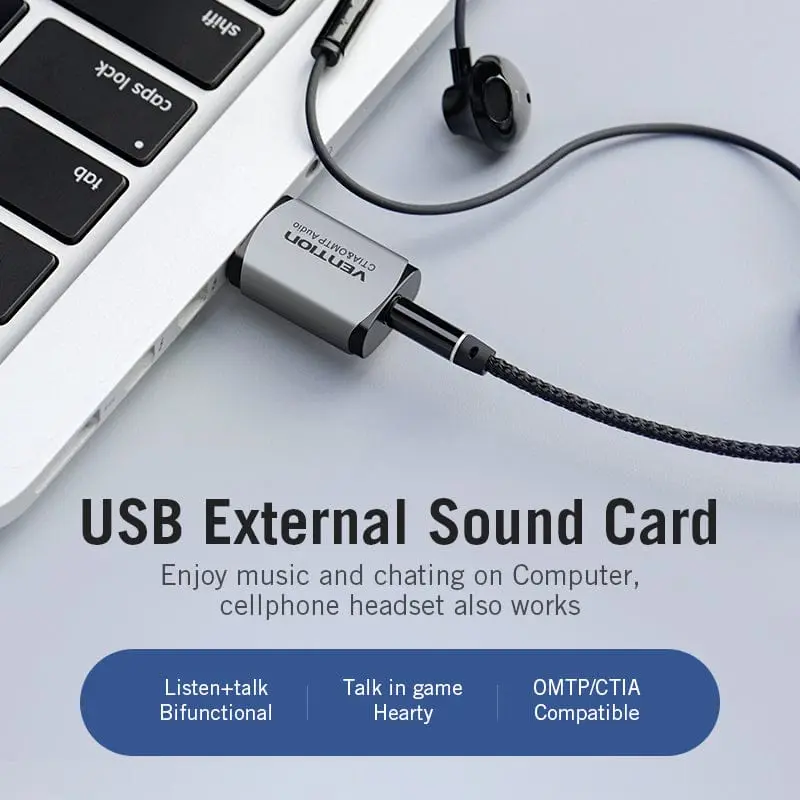 Vention USB External Sound Card Gray  Metal Type (OMTP-CTIA) - Image 3