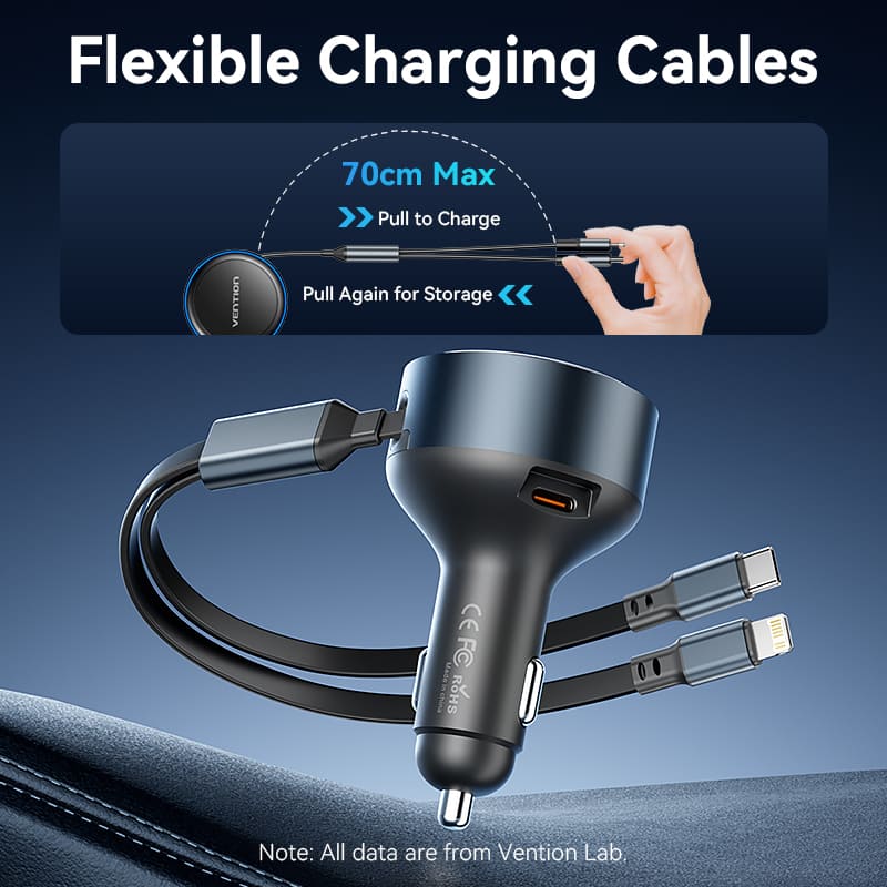 Vention Car Charger with Built-In Cable - Image 4