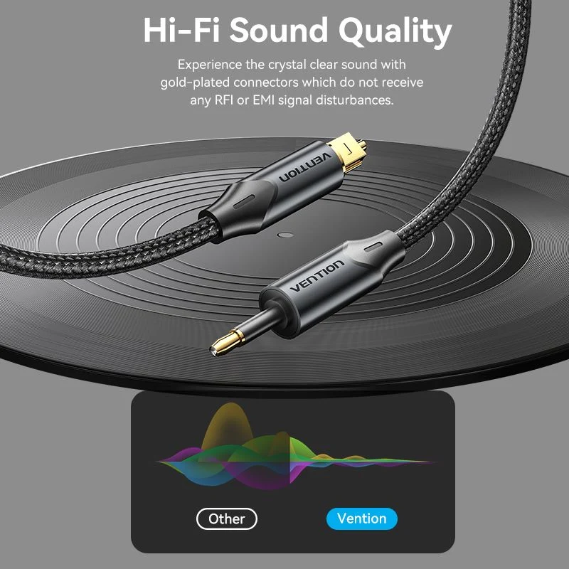 Vention Toslink to Mini Toslink Optical Audio Cable 0.5/1/1.5/2/3/5/10M Black Aluminum Alloy Type - Image 3