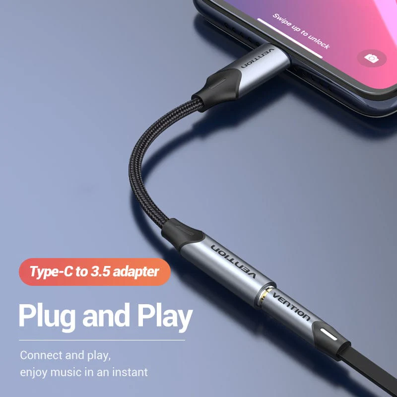 Vention Cotton Braided USB-C Male to 3.5MM Earphone Jack Adapter Aluminum Alloy Type - Image 6
