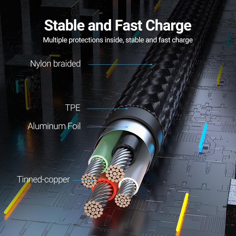 USB 2.0 A Male to Micro-B Male Right Angle 3A Cable 0.25/0.5/1/1.5/2/3M Gray Aluminum Alloy Type - Image 5