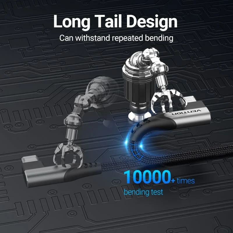USB 2.0 A Male to Micro-B Male Right Angle 3A Cable 0.25/0.5/1/1.5/2/3M Gray Aluminum Alloy Type - Image 6