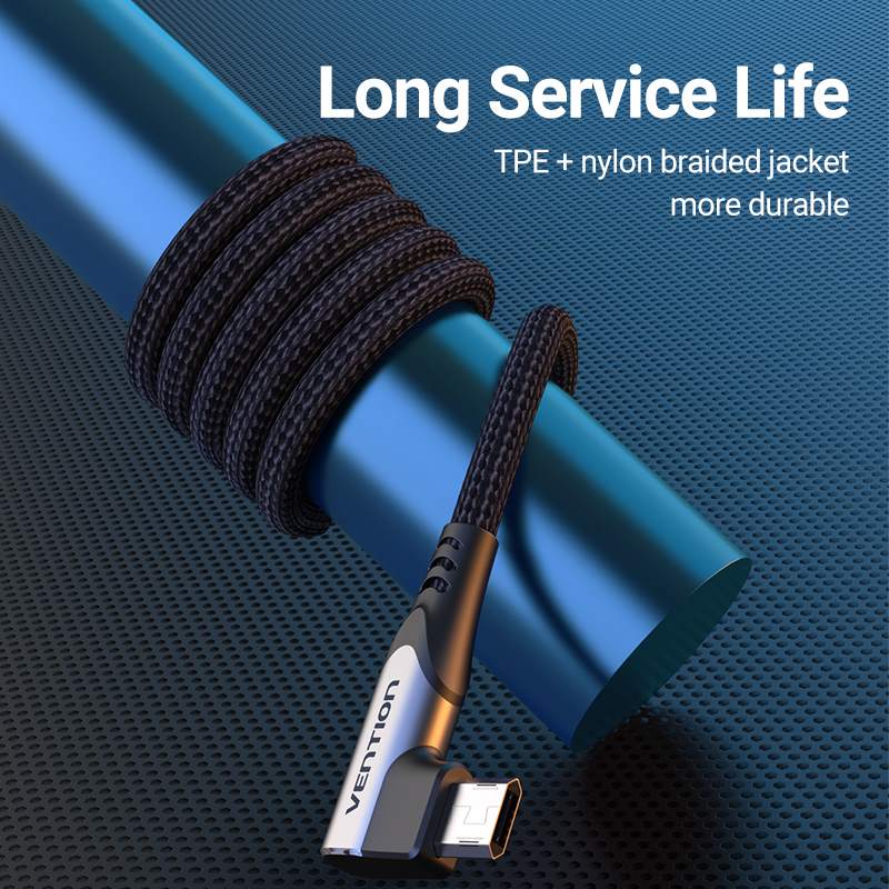 USB 2.0 A Male to Micro-B Male Right Angle 3A Cable 0.25/0.5/1/1.5/2/3M Gray Aluminum Alloy Type - Image 8