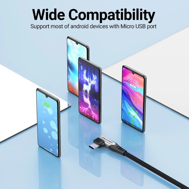 USB 2.0 A Male to Micro-B Male Right Angle 3A Cable 0.25/0.5/1/1.5/2/3M Gray Aluminum Alloy Type - Image 9