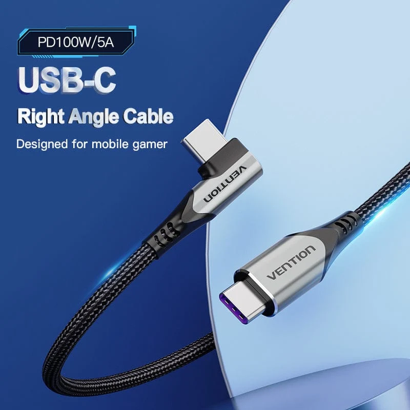 Vention USB 2.0 C Male Right Angle to C Male 5A Cable Aluminum Alloy Type - Image 2