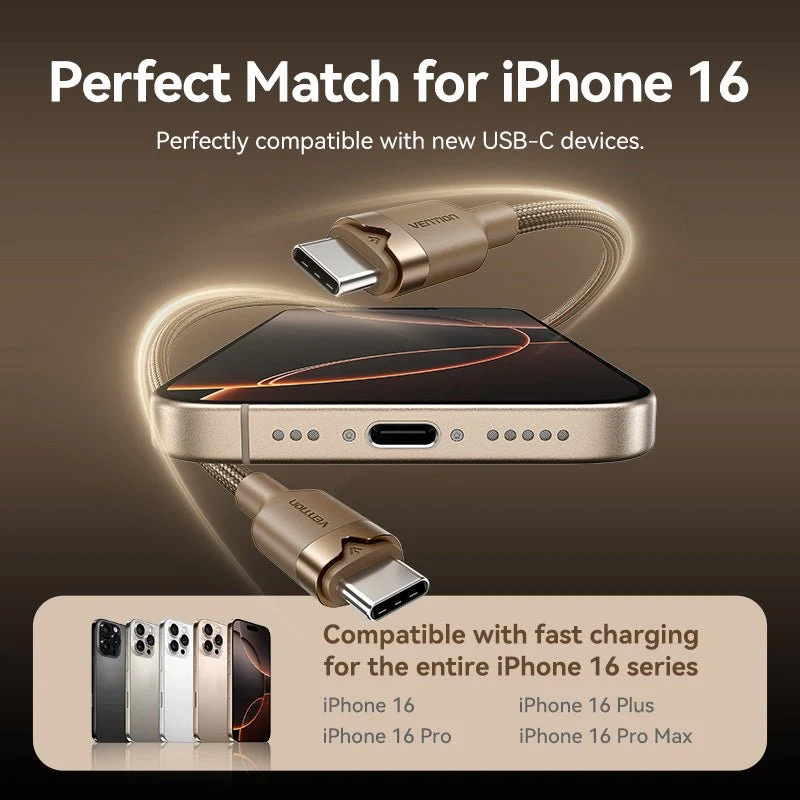 Vention USB 2.0 Type-C Male to Type-C Male 3A Cable Gold Aluminum Alloy Type - Image 4