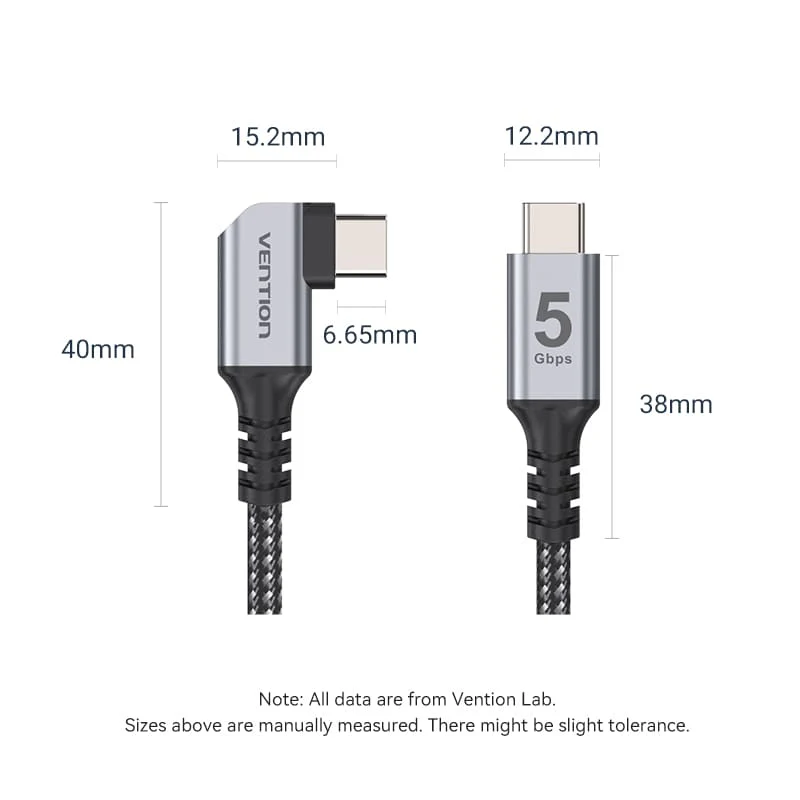Vention USB 3.0 C Male to C Male Right Angle VR Cable Aluminum Alloy Type - Image 13