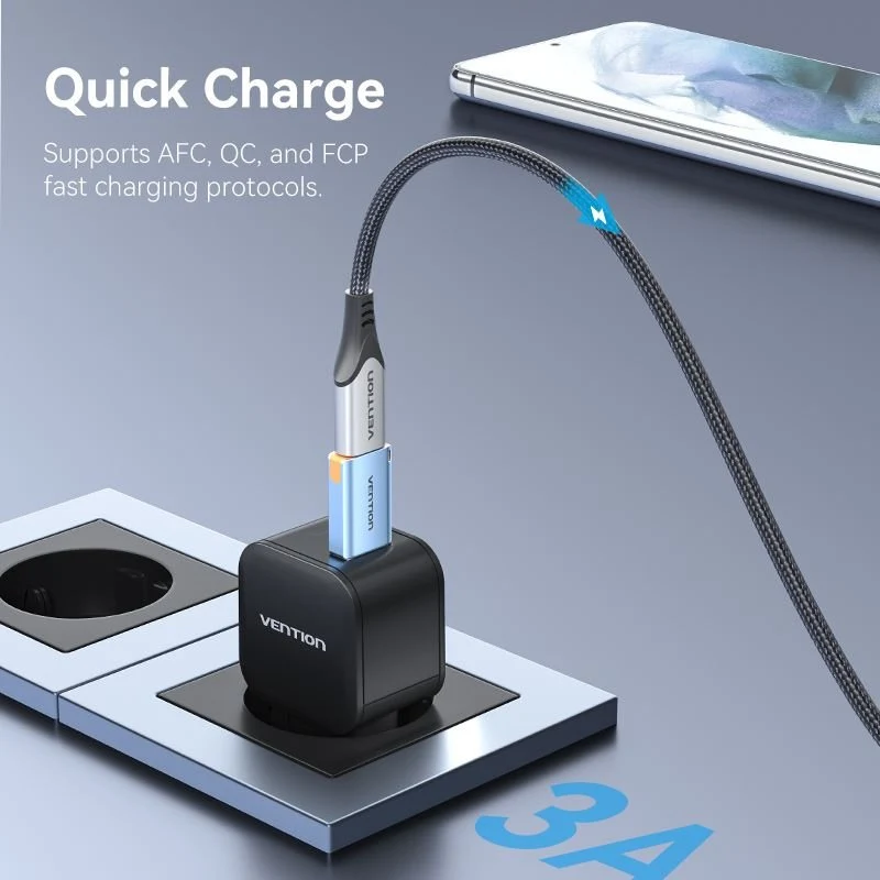 Vention USB 3.1 Type-A Male to USB-C Female Adapter with Lanyard Gray Aluminum Alloy Type - Image 4
