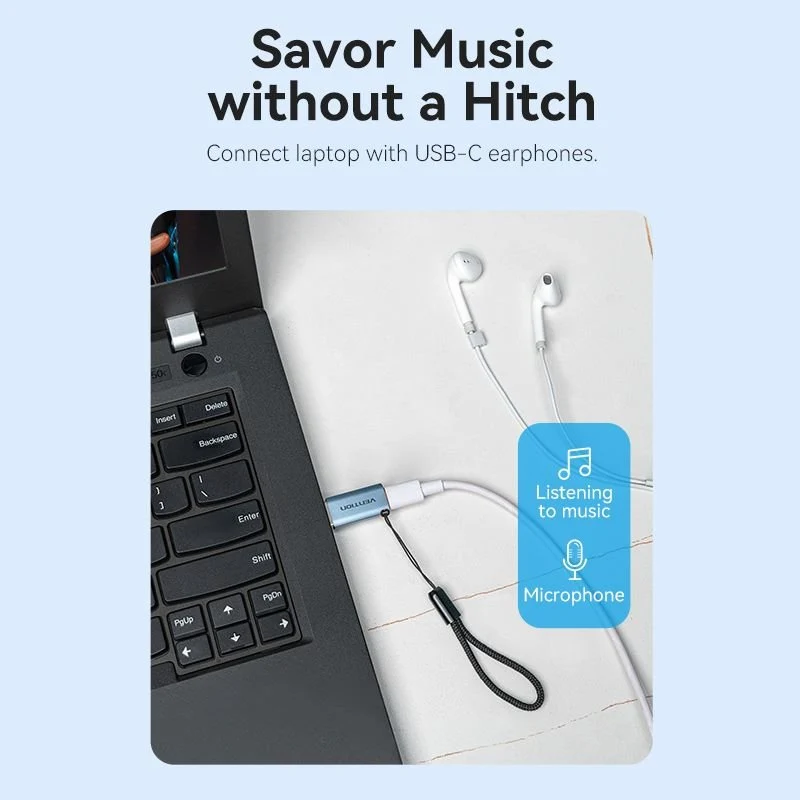 Vention USB 3.1 Type-A Male to USB-C Female Adapter with Lanyard Gray Aluminum Alloy Type - Image 5
