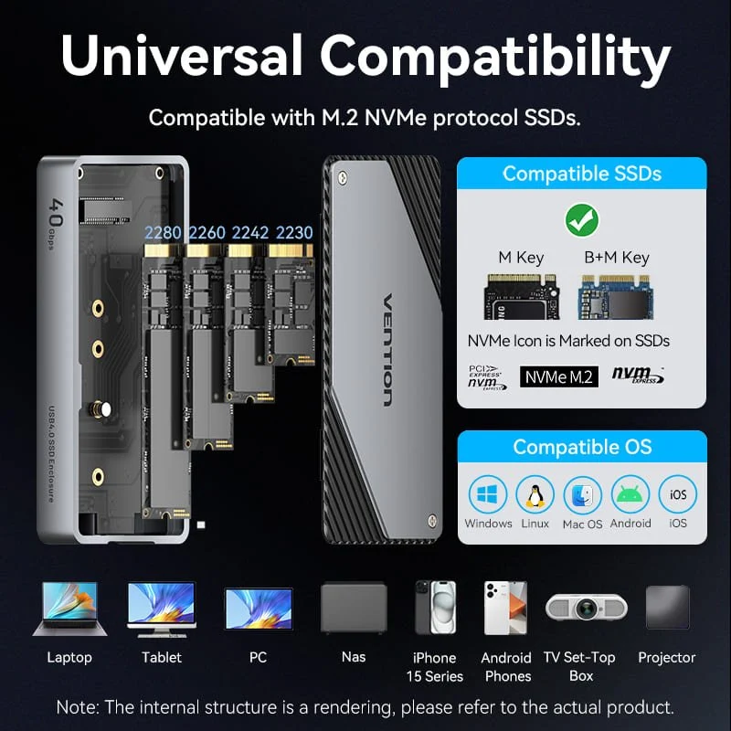 Vention USB 4.0 M.2 NVMe SSD Enclosure (USB 4.0 Type-C) Gray Aluminum Alloy Type - Image 10