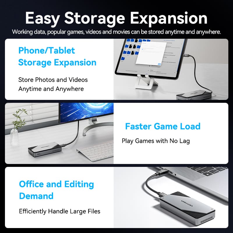 Vention USB 4.0 M.2 NVMe SSD Enclosure (USB 4.0 Type-C) Gray Aluminum Alloy Type - Image 12