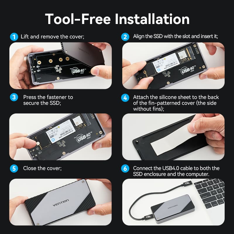 Vention USB 4.0 M.2 NVMe SSD Enclosure (USB 4.0 Type-C) Gray Aluminum Alloy Type - Image 13