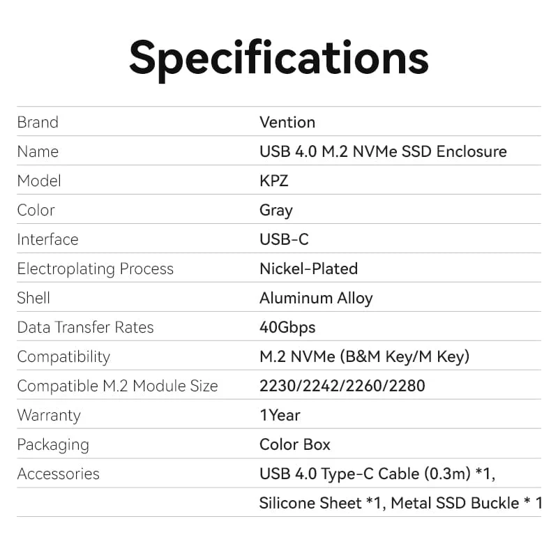 Vention USB 4.0 M.2 NVMe SSD Enclosure (USB 4.0 Type-C) Gray Aluminum Alloy Type - Image 14