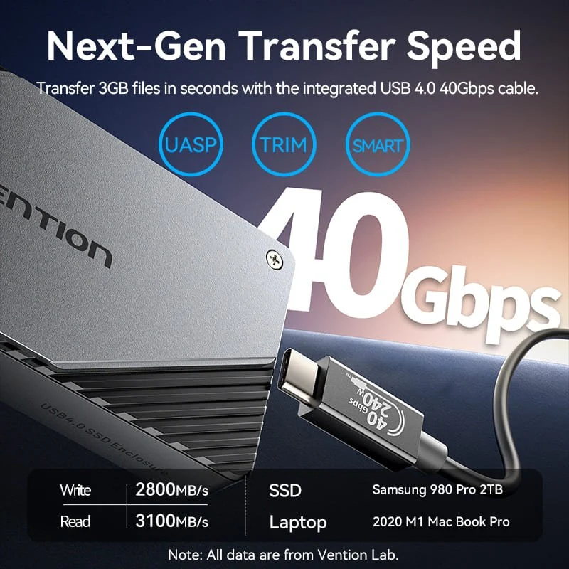 Vention USB 4.0 M.2 NVMe SSD Enclosure (USB 4.0 Type-C) Gray Aluminum Alloy Type - Image 4