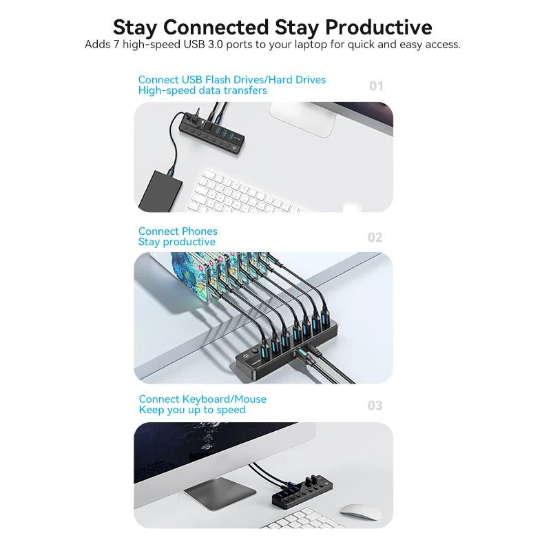 Vention 8-in-1 USB 3.0 Type-B Hub with Individual Power Switches - Image 3