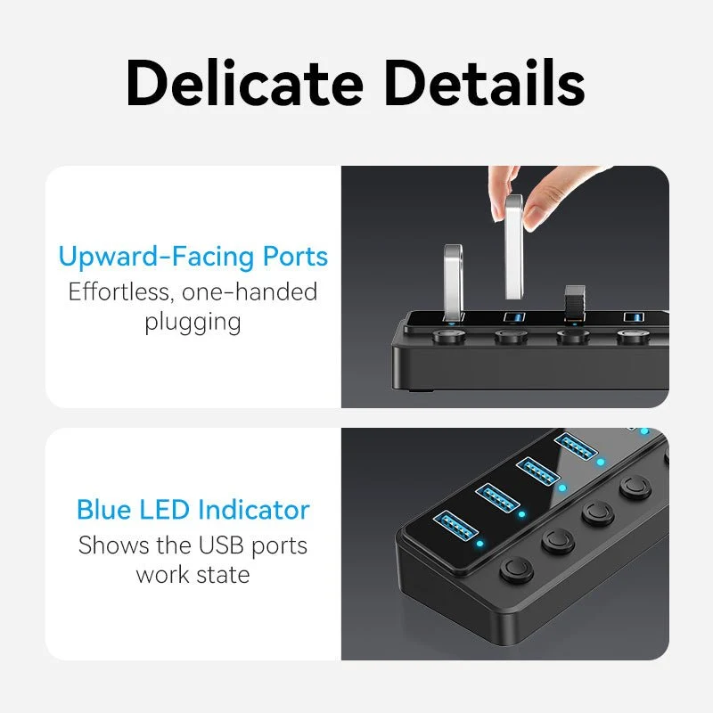 Vention 8-in-1 USB 3.0 Type-B Hub with Individual Power Switches - Image 5