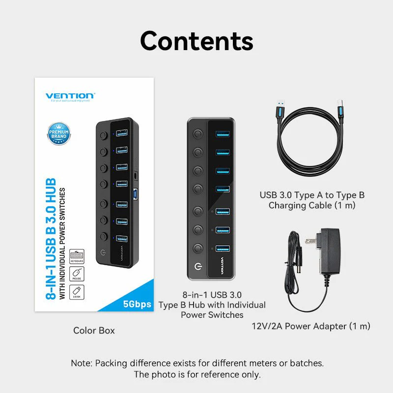 Vention 8-in-1 USB 3.0 Type-B Hub with Individual Power Switches - Image 8