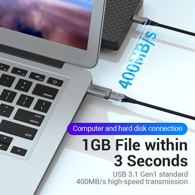 Vention USB 3.0 Male to USB-C Female Adapter Gray Aluminum Alloy Type - Image 7