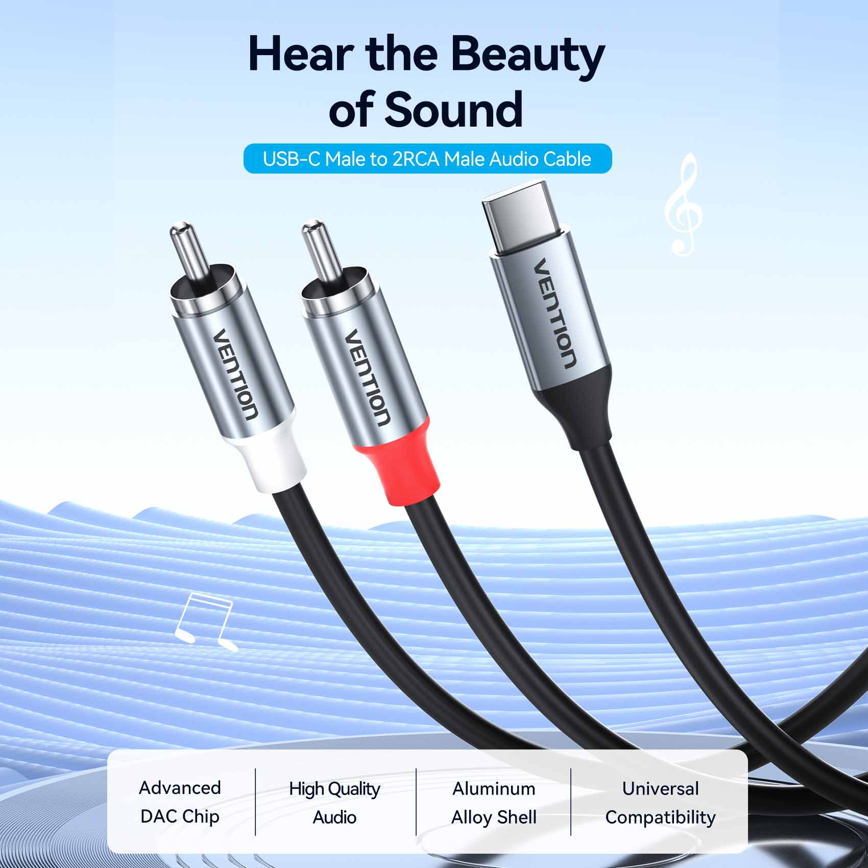 Vention USB-C Male to 2RCA Male Audio Cable - Image 2