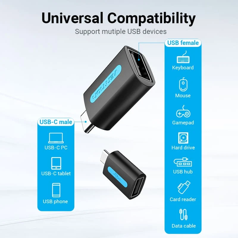 Vention USB-C Male to USB 2.0 Female OTG Adapter Black PVC Type - Image 9