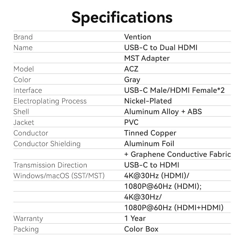 Vention USB-C to Dual HDMI™ MST Adapter - Image 12