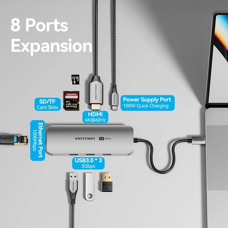 Vention 8-in-1 USB-C Docking Station - Image 3