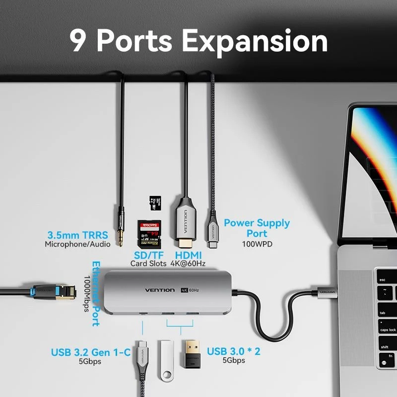 Vention 9-in-1 USB-C Docking Station - Image 3