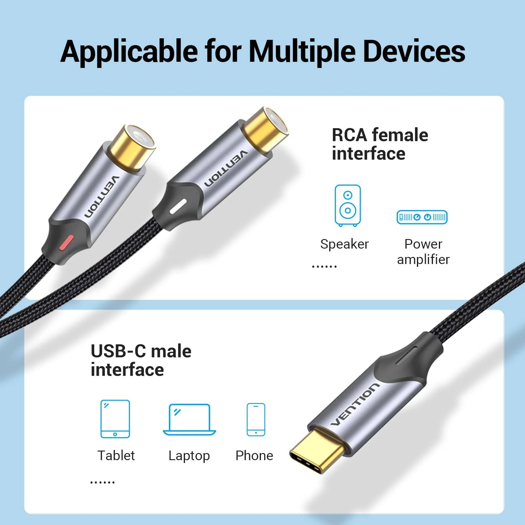 Vention USB-C Male to 2RCA Female Audio Cable - Image 2