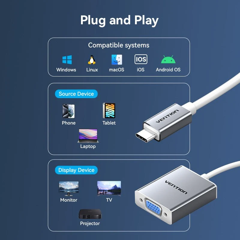 USB-C to VGA Converter 0.15M Silver Aluminium Alloy Type - Image 10
