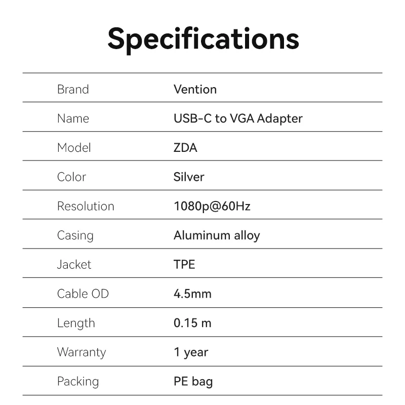 USB-C to VGA Converter 0.15M Silver Aluminium Alloy Type - Image 12