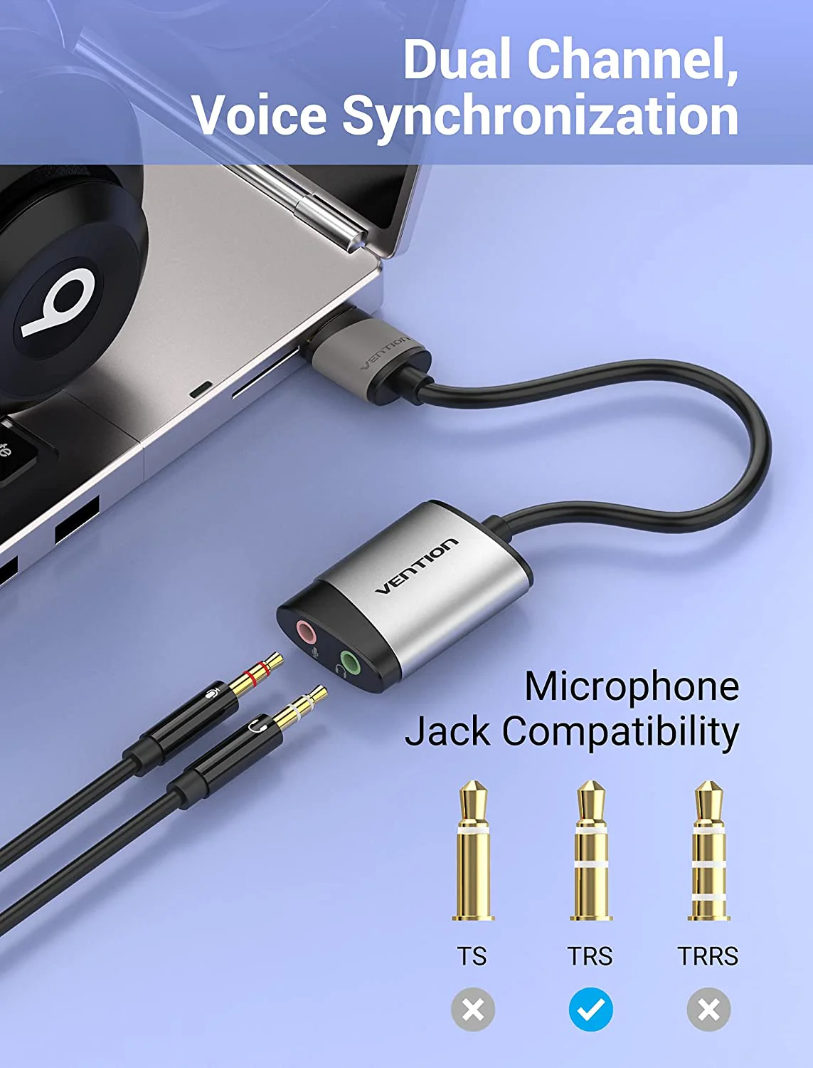 Vention USB External Sound Card 0.15M Gray Metal Type - Image 3