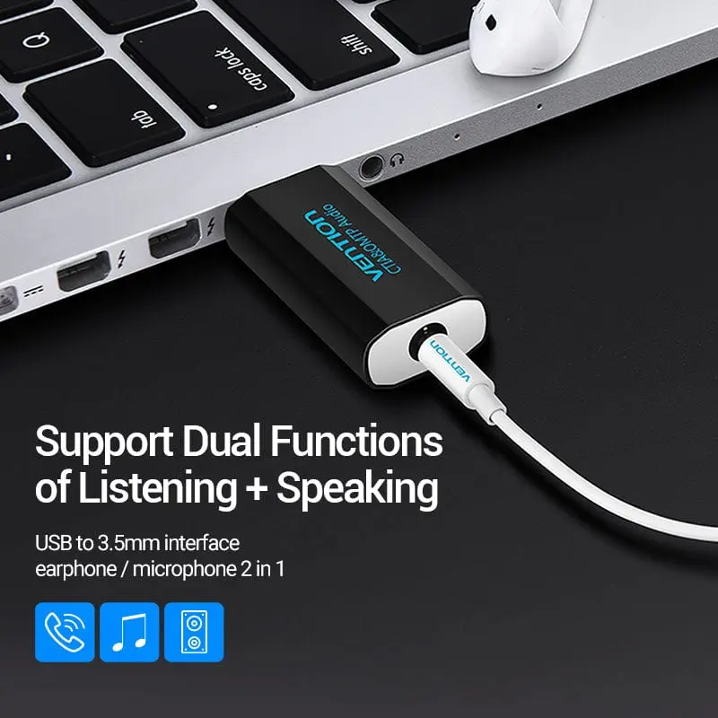 Vention USB External Sound Card Black Metal Type (CTIA) - Image 3