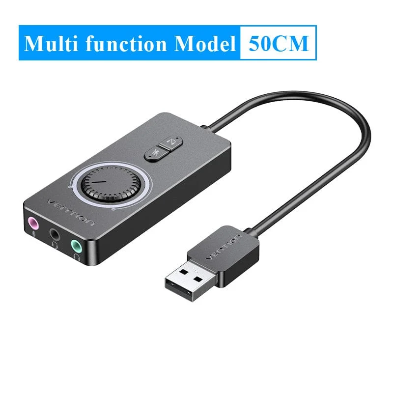 Vention USB 2.0 External Stereo Sound Adapter with Volume Control 0.15M Black ABS Type - Image 3