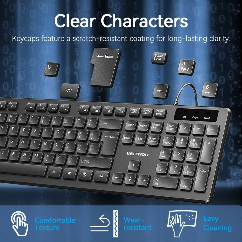 Vention USB Wired Full-Sized Keyboard and Mouse Combo Black Slim Type - US English Layout - Image 6